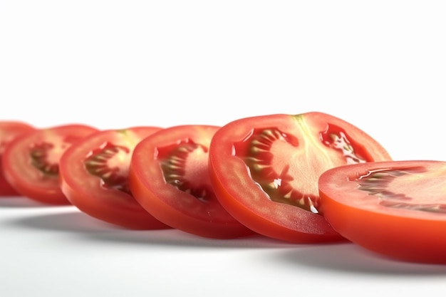 Une rangée de tomates sur fond blanc