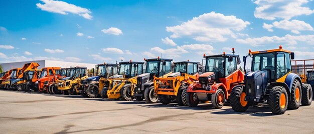 Photo une rangée de tracteurs garés dans un parking