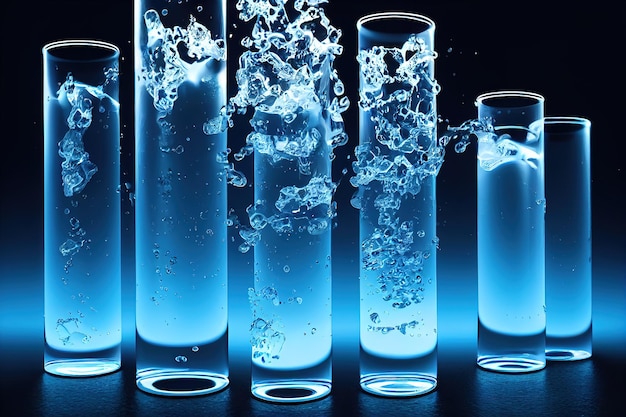 Rangée de tubes à essai Concept de laboratoire scientifique sur fond sombre