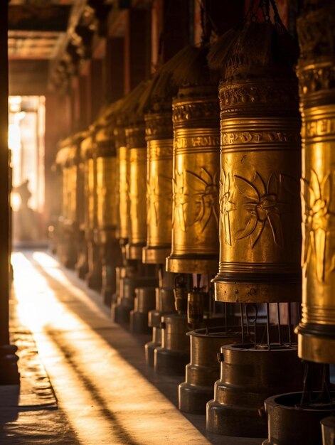 Photo une rangée de tuyaux d'or avec les mots le nom sur le fond