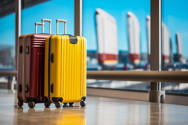 Rangée de valises dans un aéroport en été Voyage vacances et concept de vacances