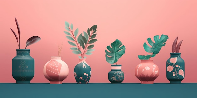 une rangée de vases chacun avec une plante