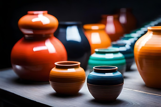 une rangée de vases colorés avec une étiquette qui dit " non "