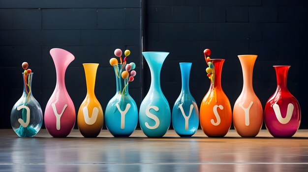 Photo une rangée de vases colorés avec le mot vases sur le fondgénéré ai