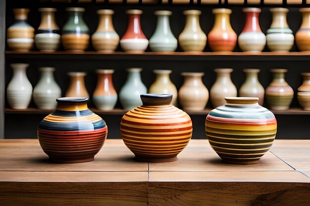 Photo une rangée de vases de différentes couleurs et formes.