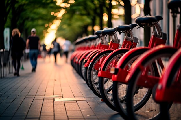 Photo une rangée de vélos partagés bikesharing in the city concept ai génératif