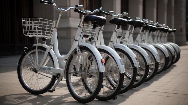 Une rangée de vélos sont alignés dans une rangée.