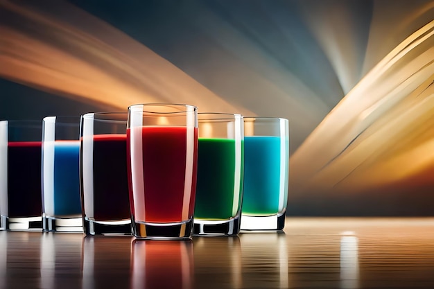 une rangée de verres contenant un liquide coloré