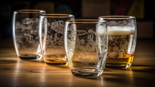 Une rangée de verres avec le mot bière dessus