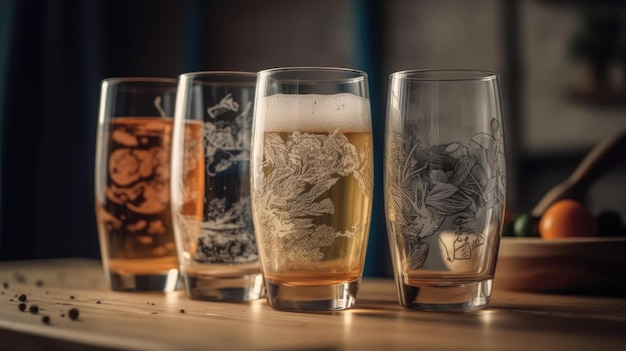 Une rangée de verres avec les mots "l'aigle royal" en bas