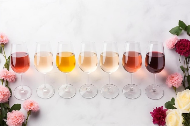 Photo une rangée de verres à vin de différentes couleurs et de différentes couleurs