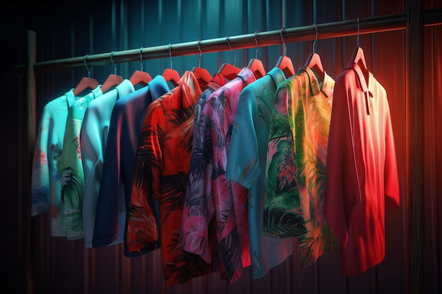 une rangée de vêtements colorés accrochés à un rack