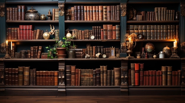 Une rangée de vieux manuels remplit une bibliothèque antique