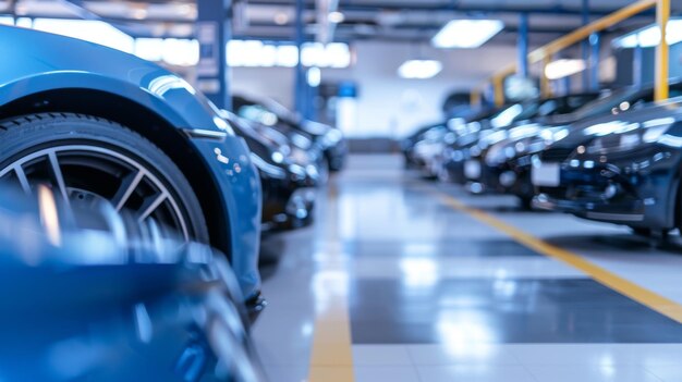 Une rangée de voitures garées dans un garage