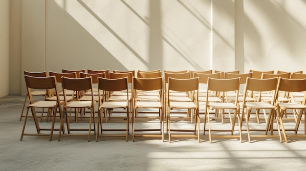 Des rangées de chaises vides dans une pièce moderne bien éclairée