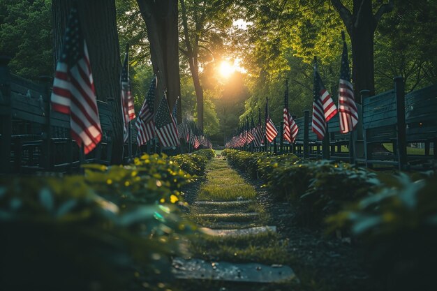 Des rangées de drapeaux américains le jour du Mémorial