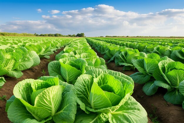 Rangées de plates-bandes de chou vert - Aperçu de l'agriculture