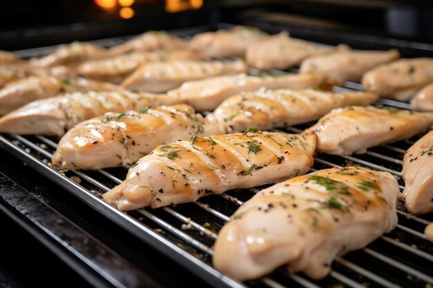 Des rangées de portions de poulet marinées prêtes à griller