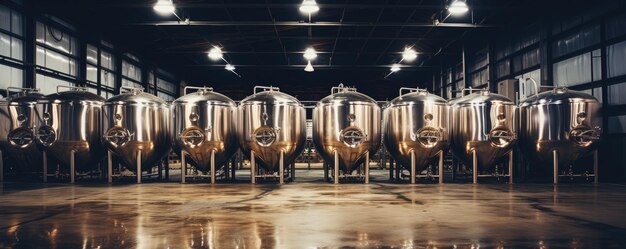 Photo rangées de réservoirs en acier pour l'industrie de la fermentation de la bière ou du vin