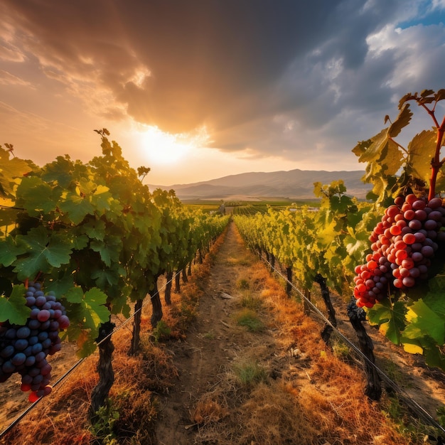 rangées de vignes dans un vignoble