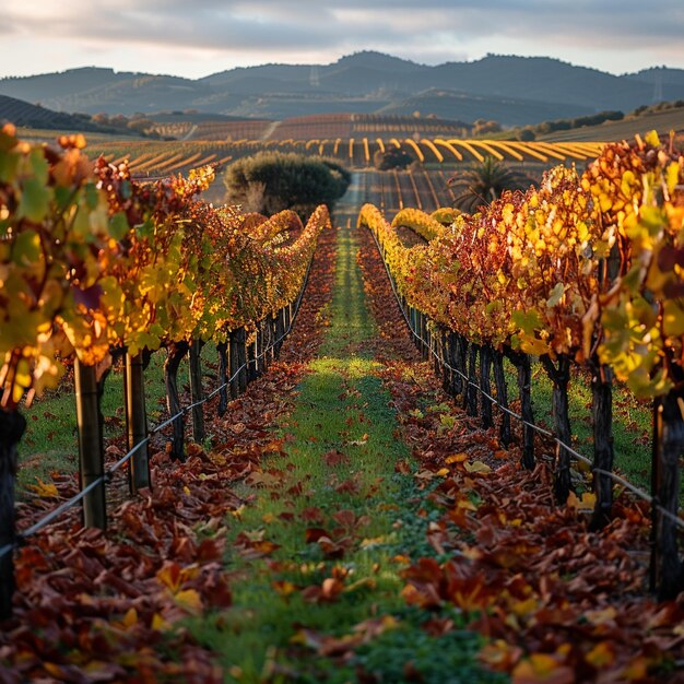 Photo les rangées de vignes mûres à la récolte
