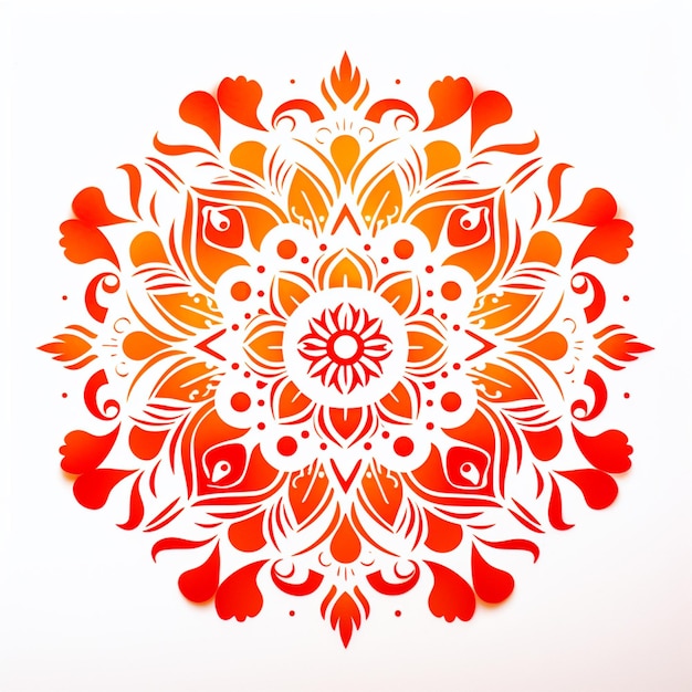 Photo rangoli avec une couleur rouge sur un fond blanc