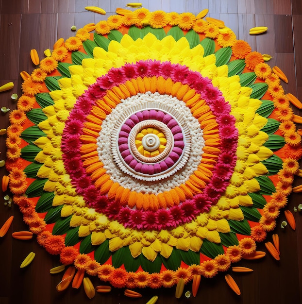 Rangoli de fleurs pour Diwali ou Pongal ou Onam