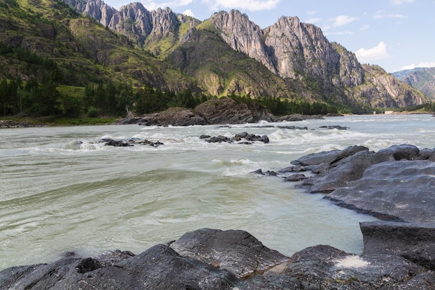 Rapides sur la rivière Katun en été République de l'Altaï Sibérie Russie