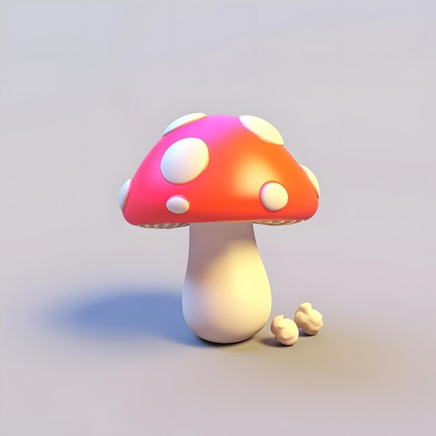 Photo rapprochement créatif de champignon de dessin animé sur un fond en couleur solide rendu 3d