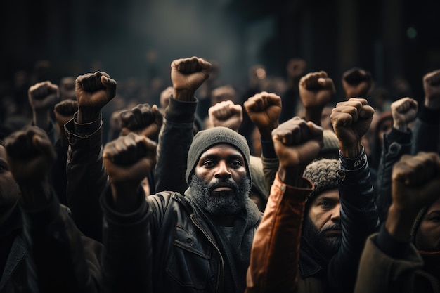 Rapprochez-vous des personnes diverses les mains lèvent l'IA générative