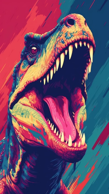 Raptor Pop Art audacieux et coloré grondant dans un style en bloc généré par l'IA