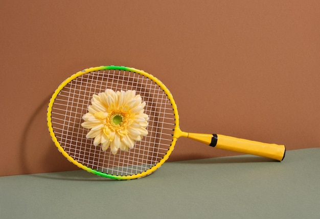 Raquette de badminton aux couleurs vives jaunes et accessoires de sport fleur