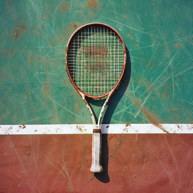 une raquette de tennis accrochée à un mur avec une bande blanche