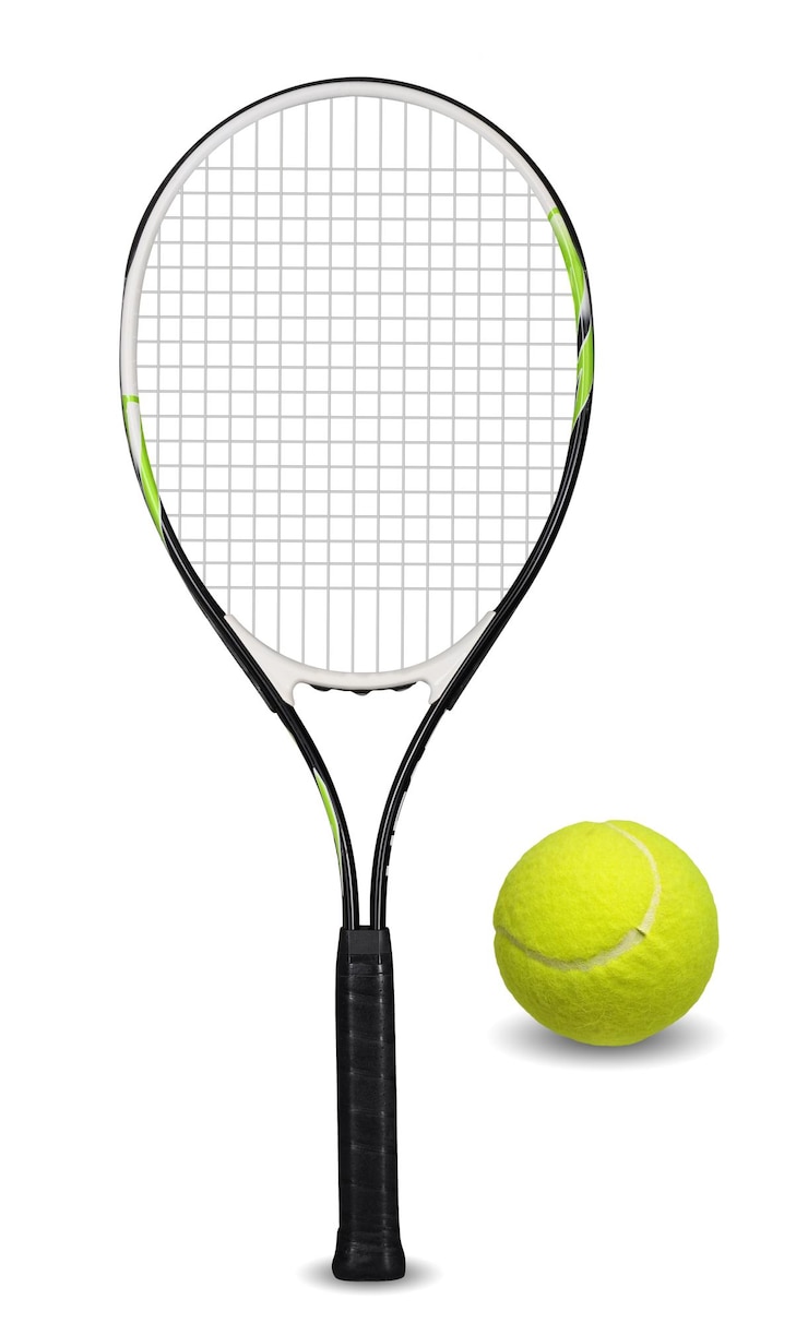 Photo raquette de tennis et balle sur fond blanc