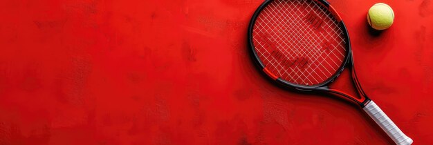 Photo une raquette de tennis et une balle sont sur un fond rouge