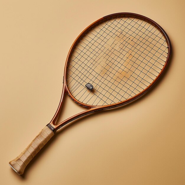 une raquette de tennis en bois avec un filet noir dessus