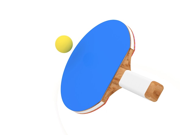 Raquette de tennis de table avec ballon sur fond blanc