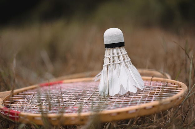 Raquettes de badminton en bois et volant en plumes blanches Le jeu de badminton