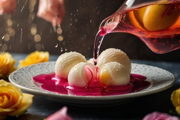 Photo les rasgullas sont arrosés de sirop de rose