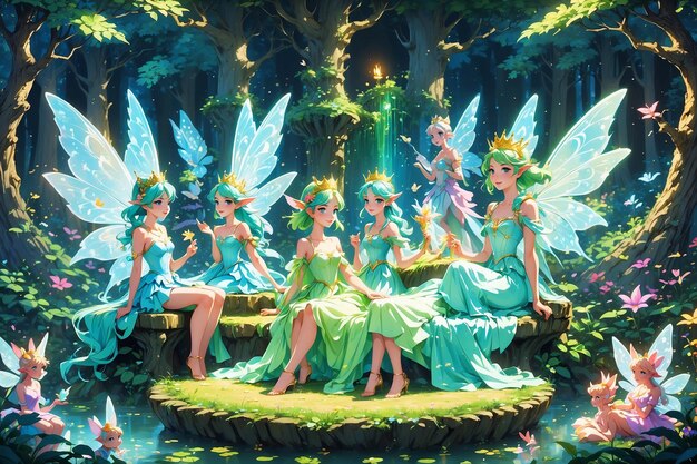 rassemblement de fées dans une clairière lumineuse Générer une image représentant la reine des fées