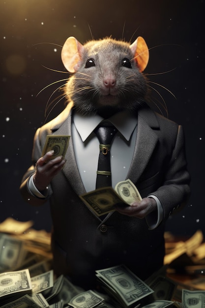 rat avec de l'argent dans sa main