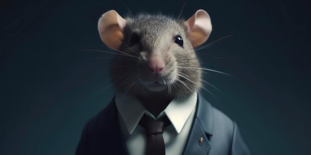 Un rat en costume avec un fond sombre