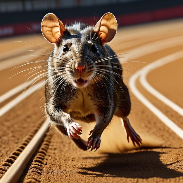 Rat courant sur la piste de fond nature désertique faune et neige