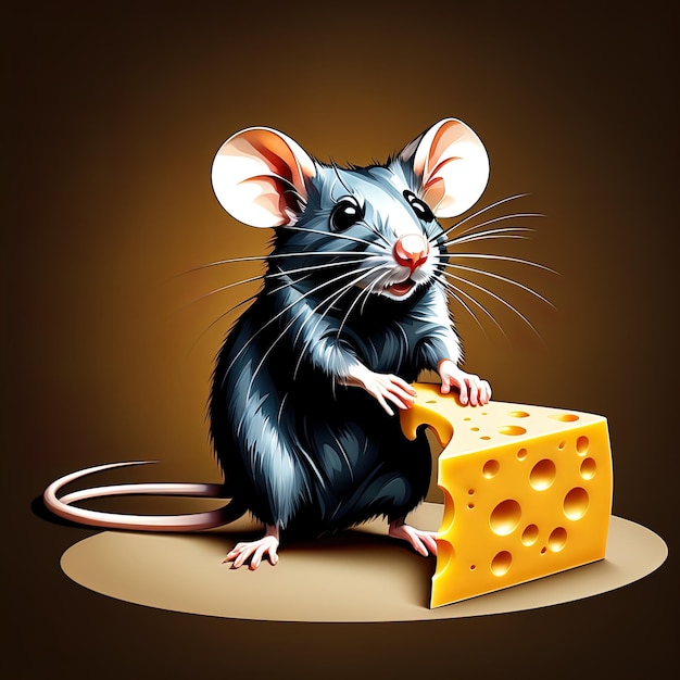 rat avec du fromage sur fond noirillustration de rat avec du fromage