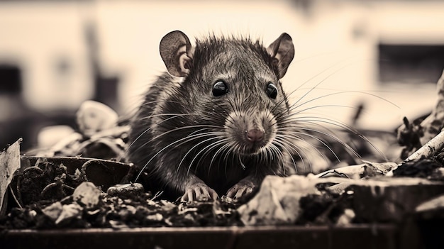 Un rat est assis sur une pile.