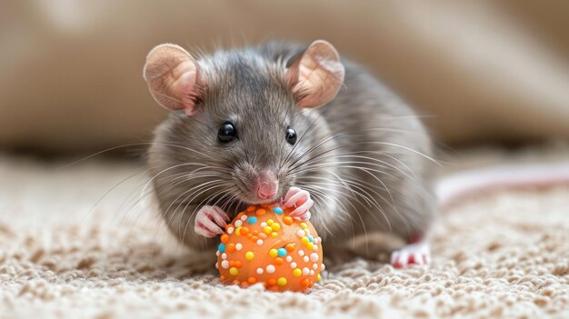 Photo un rat joue avec une boule de fil