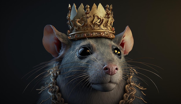 Rat mignon couronne dorée avec des souris Ai généré art