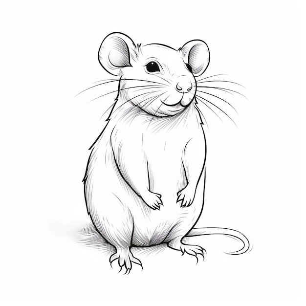 Rat noir et blanc dessinant sur fond blanc