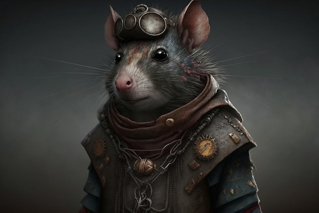 Un rat portant un casque et un casque.