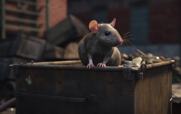 Un rat ou une souris sur un fond de benne à ordures généré par ai